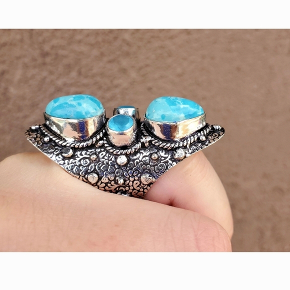 New Mosaic Jasper & Chalcedony 925 Silver Statement Ring. - Picture 9 of 16